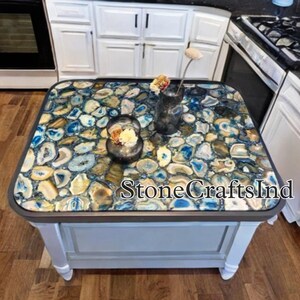 Blat stołu jadalnego Blue Agate Coffee, stolik kawowy Natural Agate Stone, blat kuchenny Agate, stół do salonu, meble do wystroju wnętrz