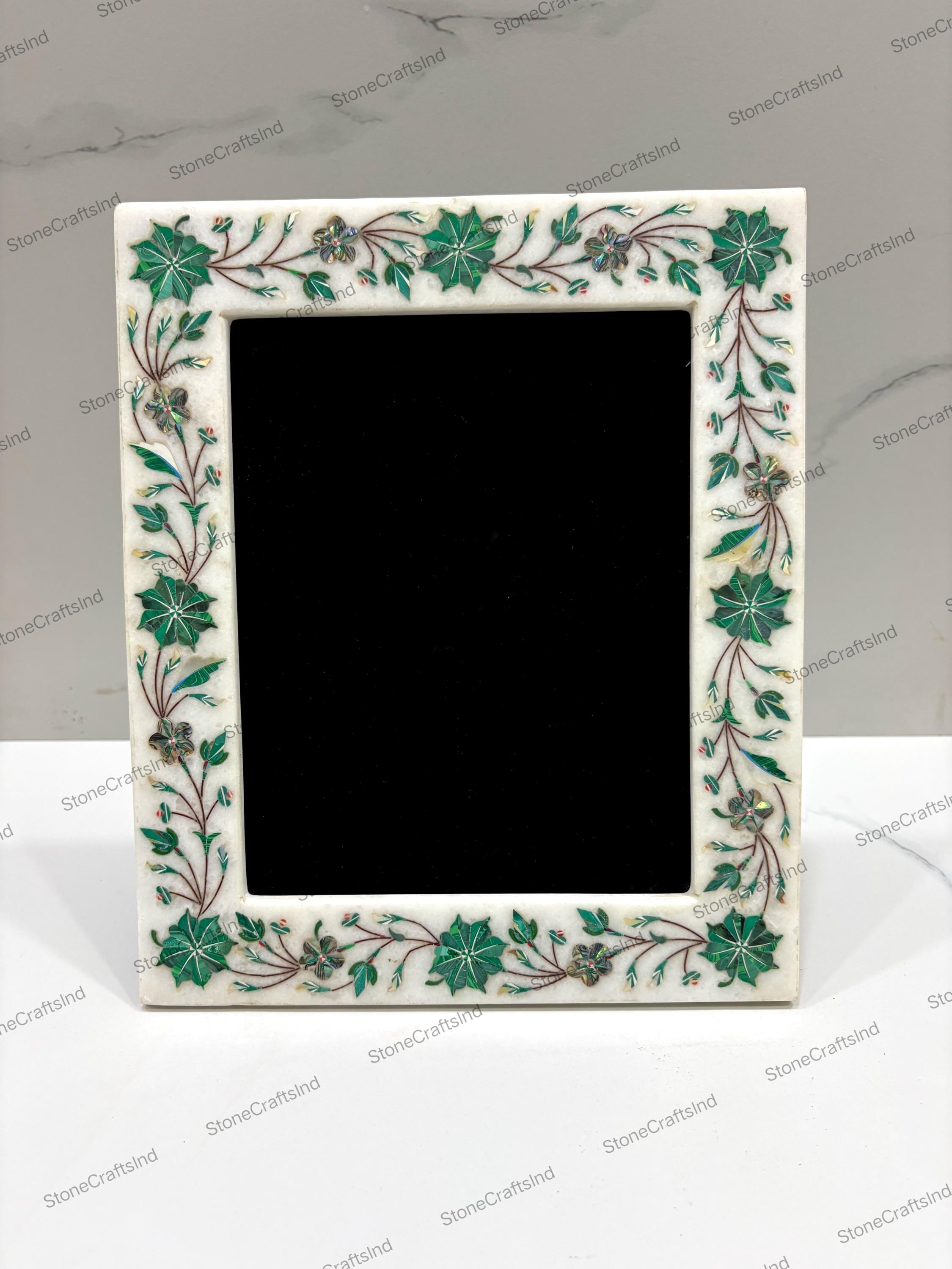 Marble Inlaid Picture Frame With Natural Malachite Stone