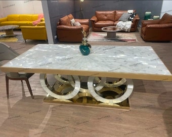 Handmade Selenite Stone Dining Table Top: Sunburst Design