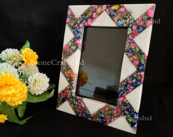 Handmade Gemstone Marble Picture Frame – Colorful Stone Inlay
