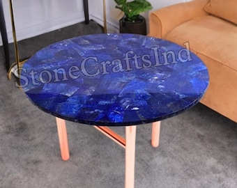 Handmade Lapis Lazuli Coffee Table Top, Gemstone Inlay, Living Room Decor