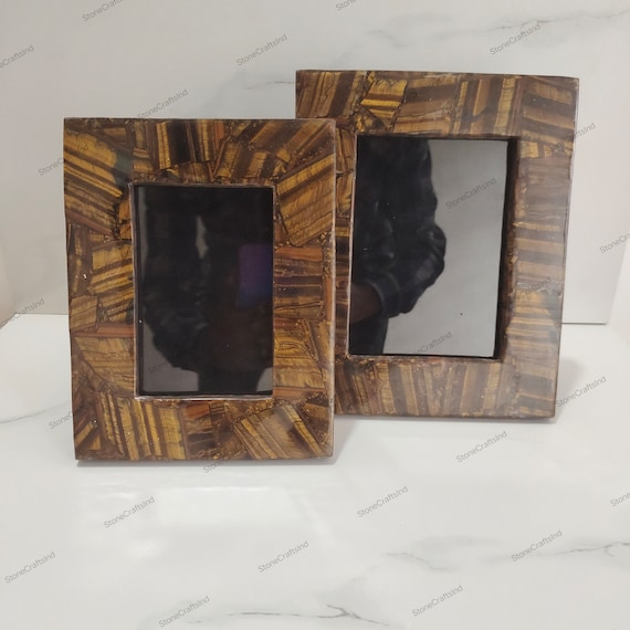 額縁 Picture Stone with Frame Handmade Tiger Eye Gemstone Picture Frame | Unique Home Decor - Etsy