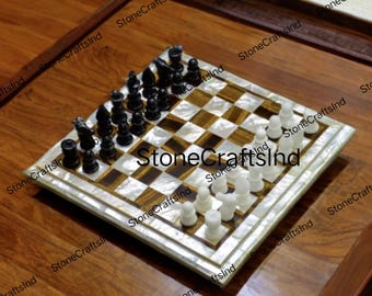 アワビ貝のチェステーブルセット（大理石の駒付き） - Etsy 日本