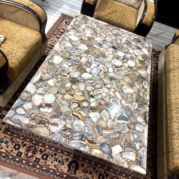 Natürliche Achat Esstisch Top: Handgefertigter Wohnzimmer Mitteltisch / Wohnmöbel