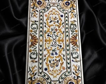 White Marble Table Top, Floral Inlay Art, Handmade
