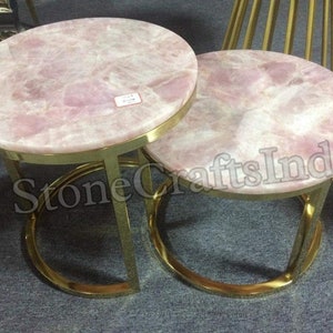 Natural Pink Rose Quartz Coffee & End Table Top, Pink Quartz Side Table, Center Table, Round Coffee Dining Table, Living Room Furniture
