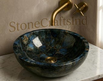 Handmade Labradorite Gemstone Sink – Luxury Bathroom Vessel Basin