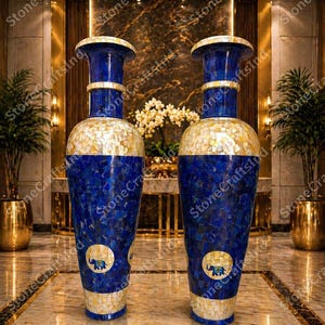 Luxe decoratieve lapis lazuli-vaas – handgemaakte hoge bloempot voor interieur