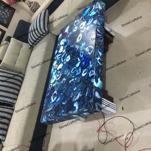 Blat stołu jadalnego Blue Agate Coffee, kamienny stolik konsolowy, blat barowy Agat, kamienny stolik centralny do salonu, meble do jadalni