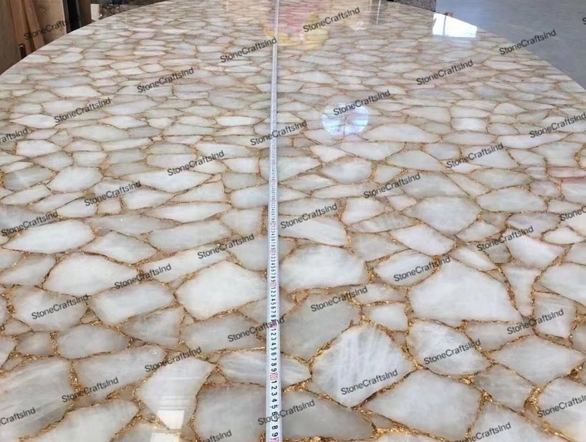 White Quartz Oval Dining Table Top / Quartz Coffee Center Table Top