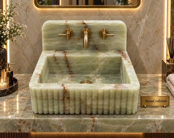 Statement Green Onyx Bathroom Sink – Handmade Sculptural Stone Basin – Luxury Modern Vanity Washbasin