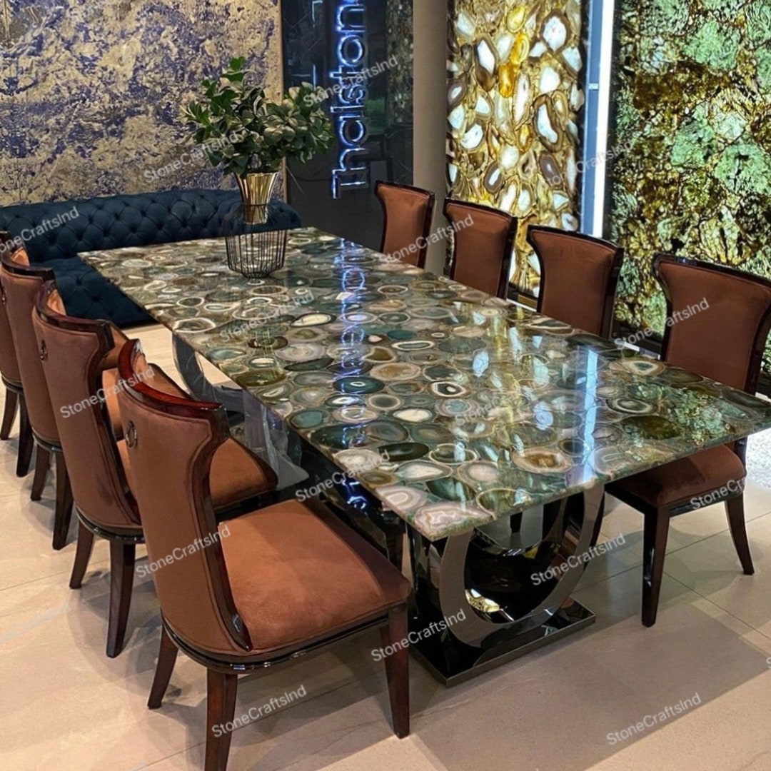 Agate Dining Table Top, Green Agate Coffee Center Table Top, Sofa Table
