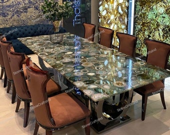 Tablero de mesa de comedor, mesa de centro o consola de ágata verde, tamaño personalizado