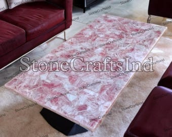 Pink Rose Quartz Table Top: Crystal Dining Furniture