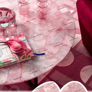 Round Pink Rose Quartz Dining Coffee Table Top, Side Table, Center Table, Crystal Quartz Slab, Pink Agate Table, Dining Room Furniture