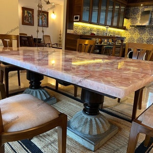 Natural Rose Quartz Coffee Dining Table Top, Pink Quartz Center Table, Living Room Table, Handmade Interior, Kitchen & Dining Table Top