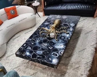 Handmade Agate Stone Dining Table Top, Rectangle Furniture