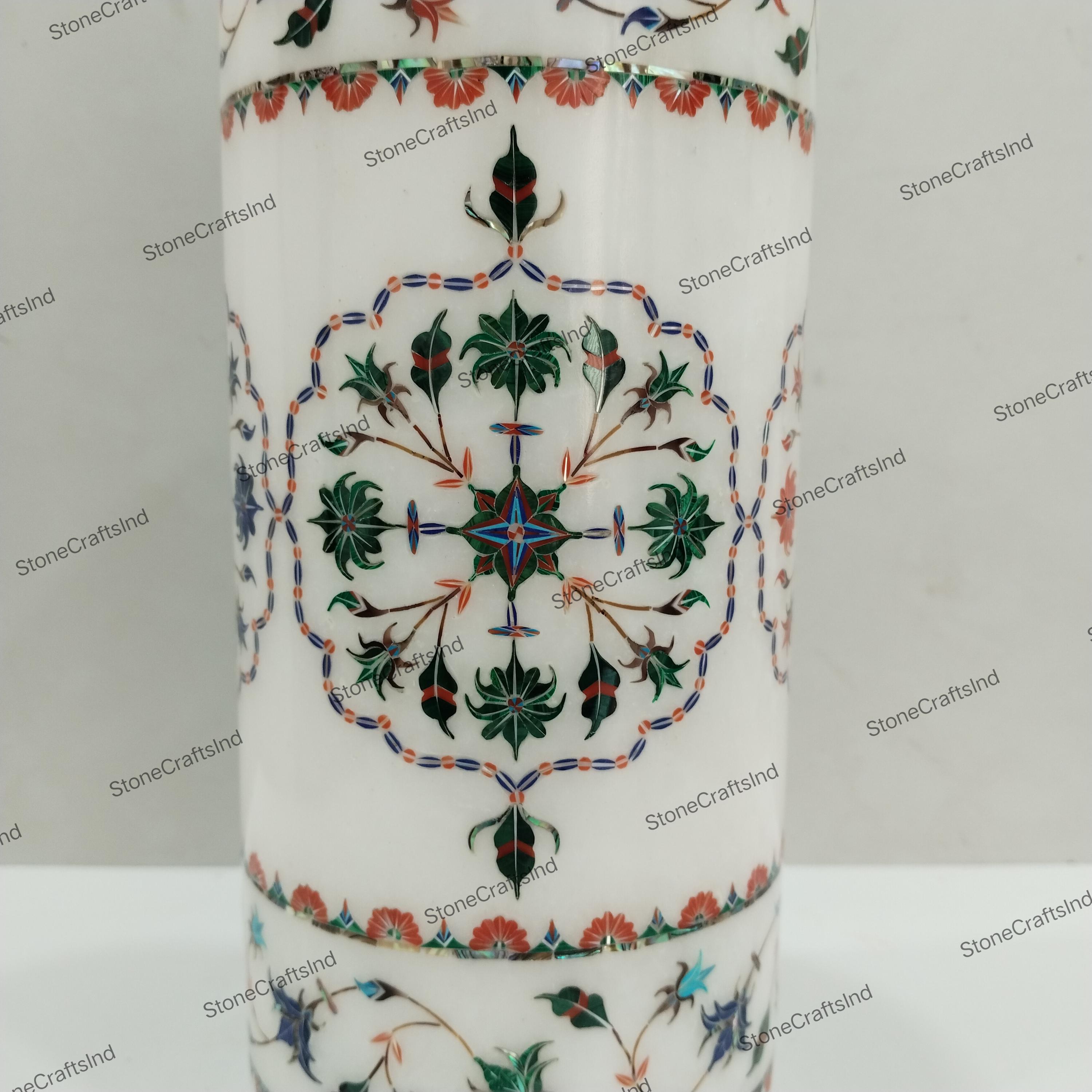 12インチの手工芸品大理石花瓶、花の象嵌細工、テーブルセンターピース