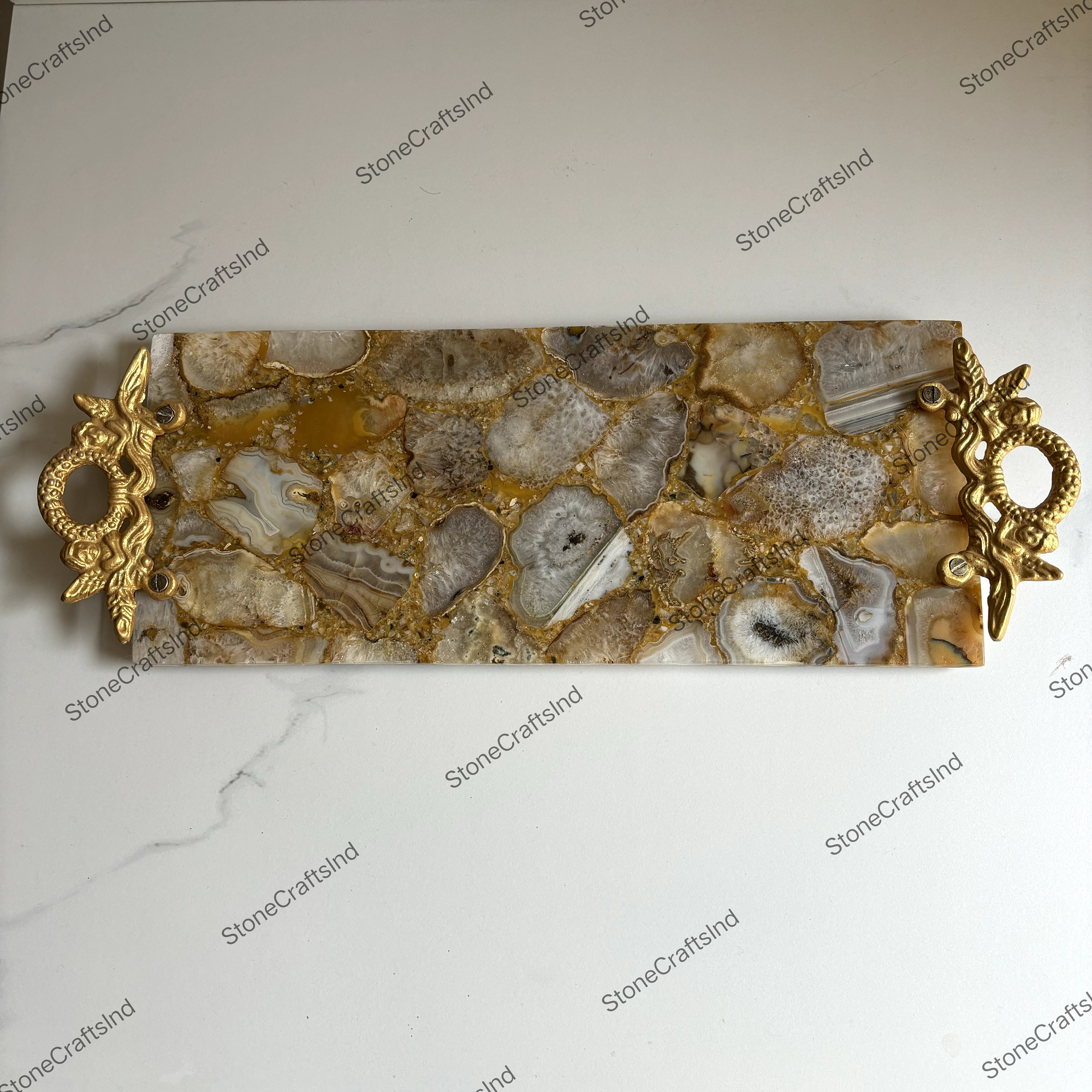 Handmade Golden Agate Serving Tray With Gold Handles - Etsy Canada