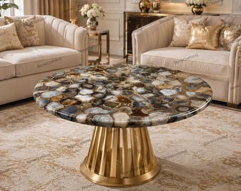 Mesa de centro redonda de piedra de ágata natural hecha a medida: una pieza de decoración de lujo.