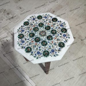 Handmade Marble Inlay Table Top with Malachite, Living Room Decor image 5