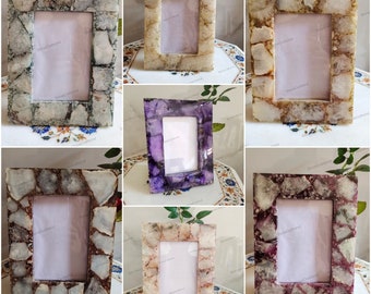 Agate Picture Frame, Natural Agate Family Photo Frame, Memorable Picture Frame, Agate Frame with Epoxy Resin, Christmas Gift, Wedding Gifts