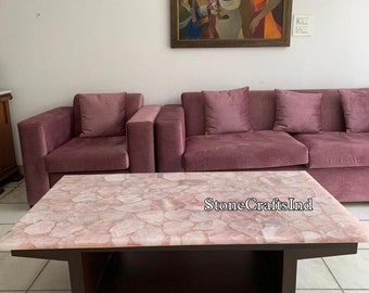 Natural Pink Rose Quartz Coffee Table Top, Agate Dining Table