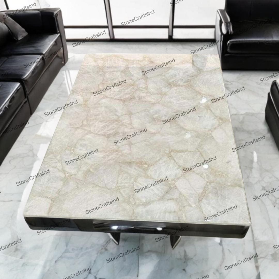 White Crystal Quartz Table Top, Natural Agate, Home Furniture - Etsy