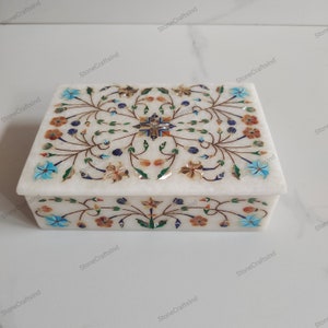 Marble Jewelry Box | Marble Jewelry Box Semiprecious Stone Inlay Art | Stone Inlay Box | Jewelry Storage | Home Decor