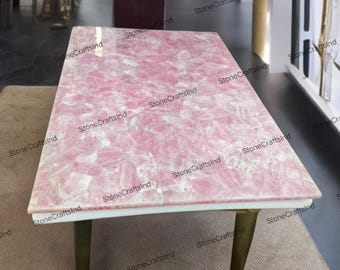 Handmade Pink Rose Quartz Coffee Table, Living Room Furniture