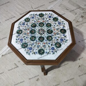 Handmade Marble Inlay Table Top with Malachite, Living Room Decor image 2