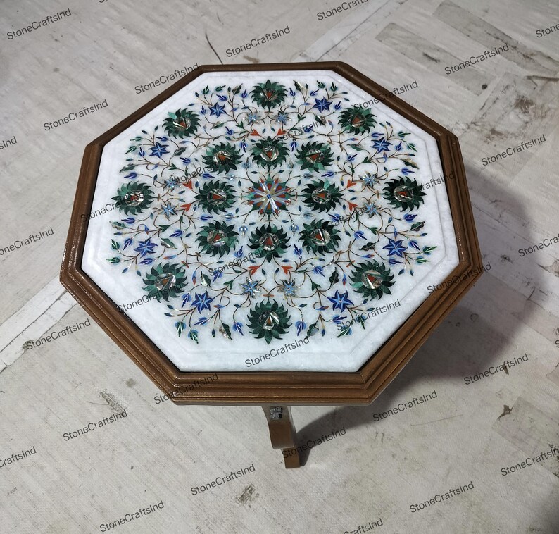 Handmade Marble Inlay Table Top with Malachite, Living Room Decor image 2