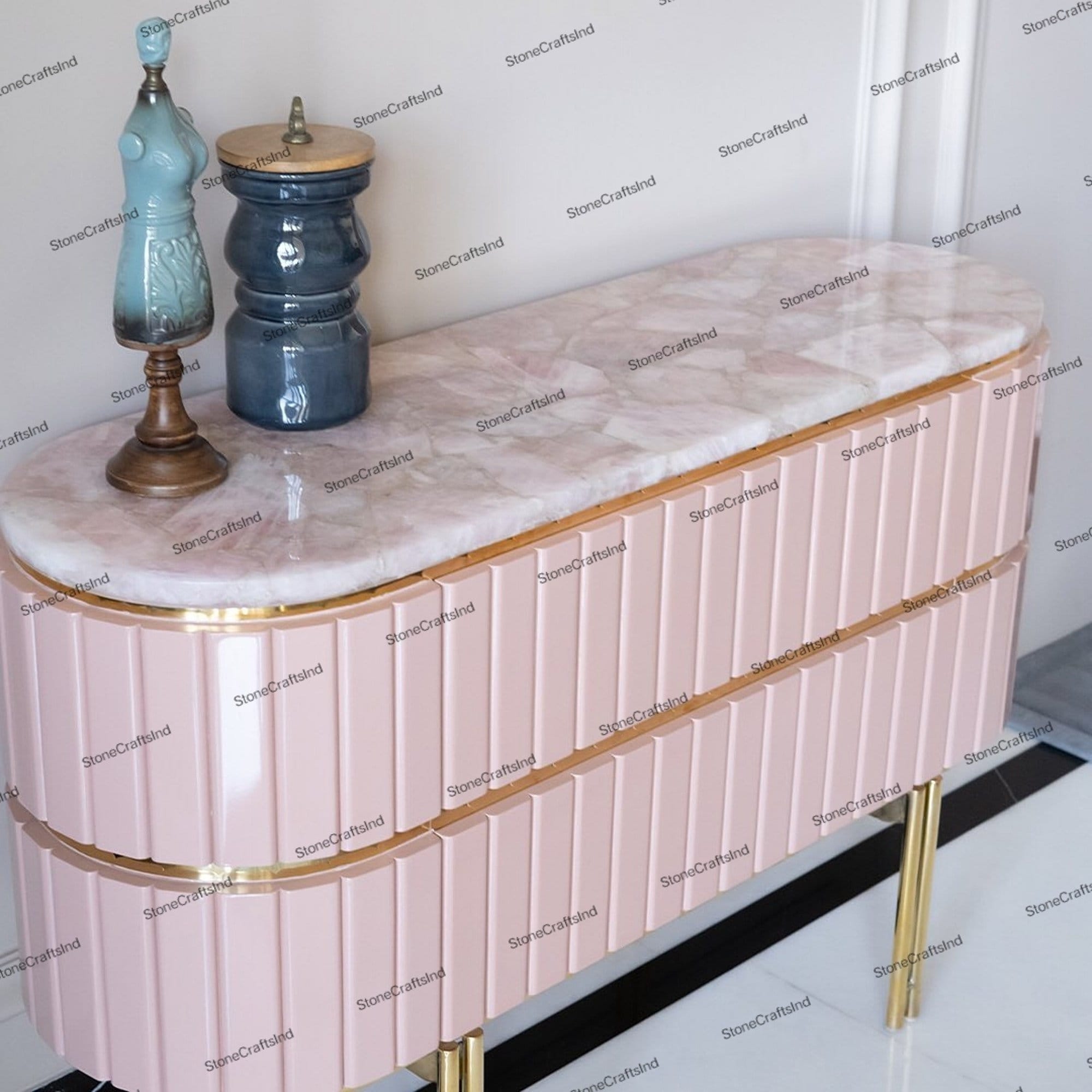 Natural Pink Rose Quartz Coffee Dining Table Top / Oval Crystal Pink ...