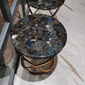 Round Labradorite Stone Table Top, Coffee, Dining, or Side Table
