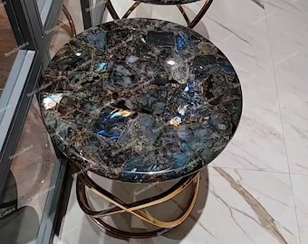 Round Labradorite Stone Table Top, Coffee, Dining, or Side Table