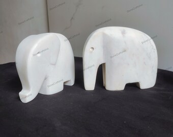 手彫りの白い大理石の象の像（ペア）：室内装飾のアクセント - Etsy 日本