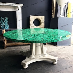 Tampo de mesa de jantar elegante de malaquita/pedra de malaquita natural artesanal trabalho aleatório/mesa de café e extremidade de malaquita/tampo de mesa de jantar de cozinha