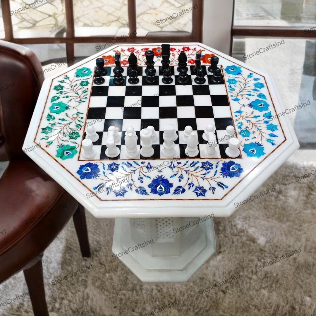 Marble Inlay Chess Table With Semiprecious Stones - Etsy