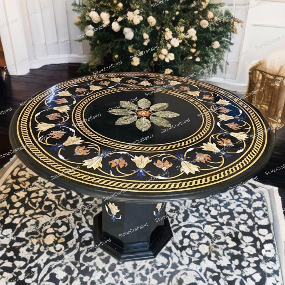 Handicraft Marble Inlay Table Top, Semiprecious Stones Inlay, Pietra ...