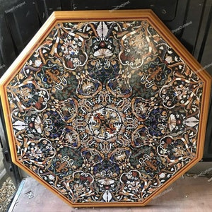 Marble Inlay Table Top Semiprecious Stone Inlay Art, Antique Marble Furniture, Decorative Dining Table, Coffee Center Table Top,  Home Decor