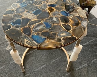 Botswana Agate Round Table Top, Mix Agate Stone, Living Room Furniture