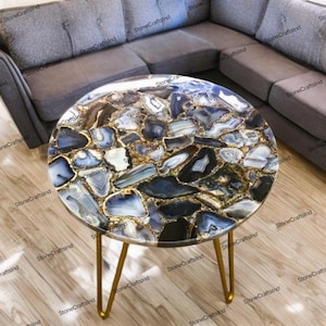 Agate Stone Coffee Center Table Top / Round Agate Stone Dining Table Top /  Stone Living Room Center Table / Coffee & End Table / Home Decor