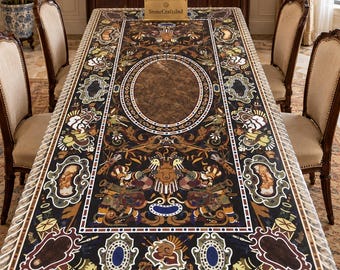 Luxury Marble Dining Table – Handmade Semi-precious Stone Floral Inlay – Antique Style Italian Mosaic Table