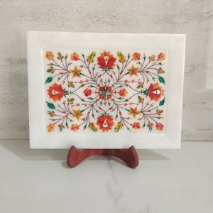 12 x 9 White Marble Carnelian Stone Inlay Tray / Handmade Unique Housewarming Gifts / Trays & Platters / Marble Serving Tray / Kitchen Gifts