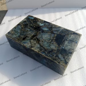 Labradorit Schmuckschatulle | Stein Schmuckschatulle Geschenk für Zuhause | Rechteck Labradorit Steinbox mit Epoxidharz | Inlay Dekoratives Geschenk für Mama