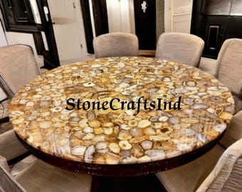 Golden Agate Coffee Table Top, Natural Stone Dining Furniture