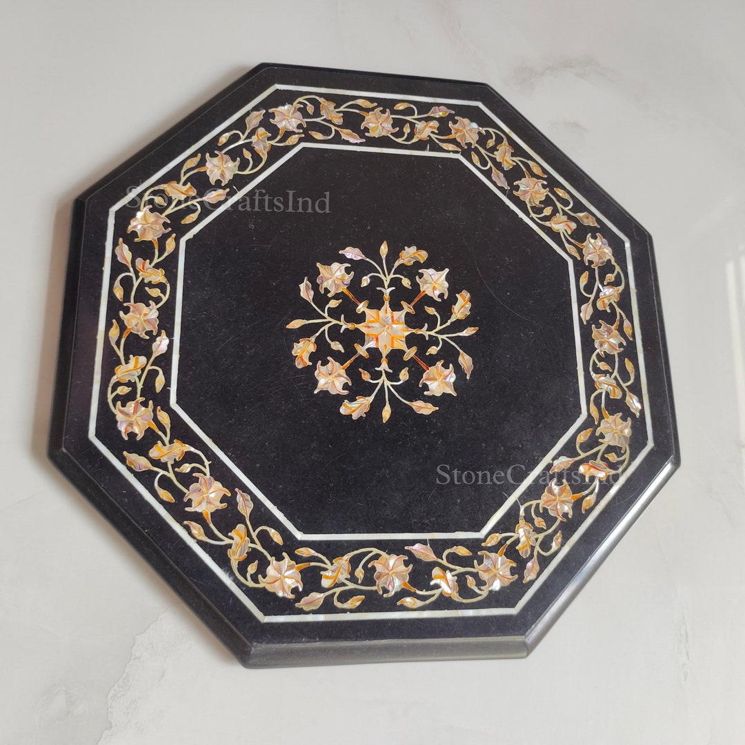 Black Marble Inlay Table Top Indian Handmade Table Top Abalone Shell ...