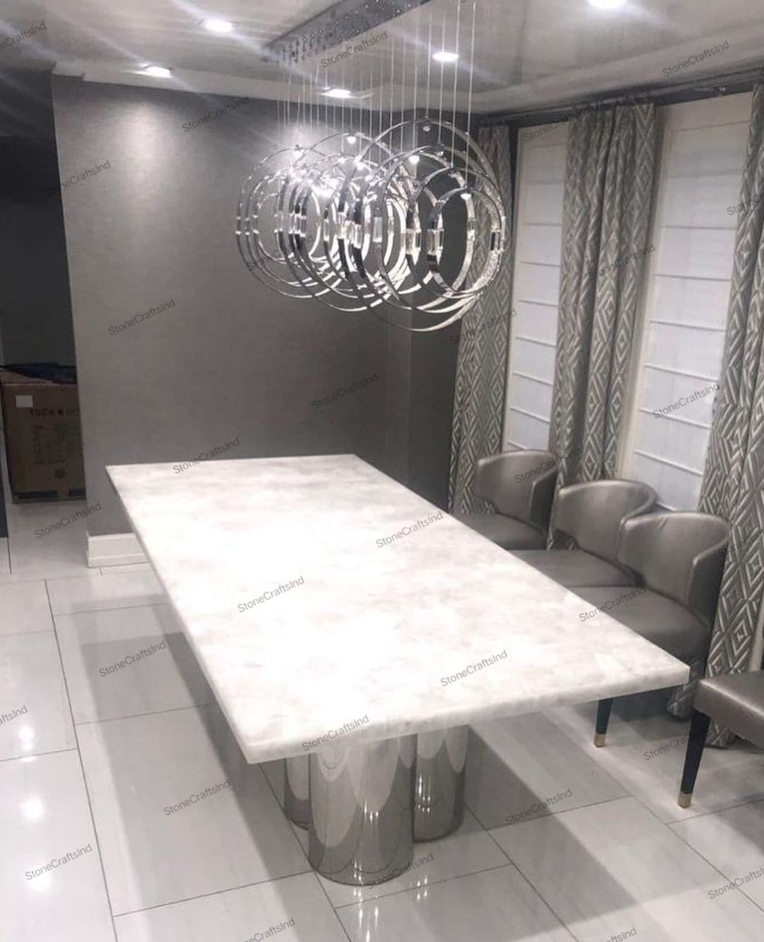 Natural White Crystal Quartz Dining Table Top, White Quartz Sofa Coffee