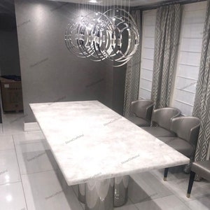 Natural White Crystal Quartz Dining Table Top, White Quartz Sofa Coffee Table, Center Table, Quartz Countertop, Quartz Home Furniture