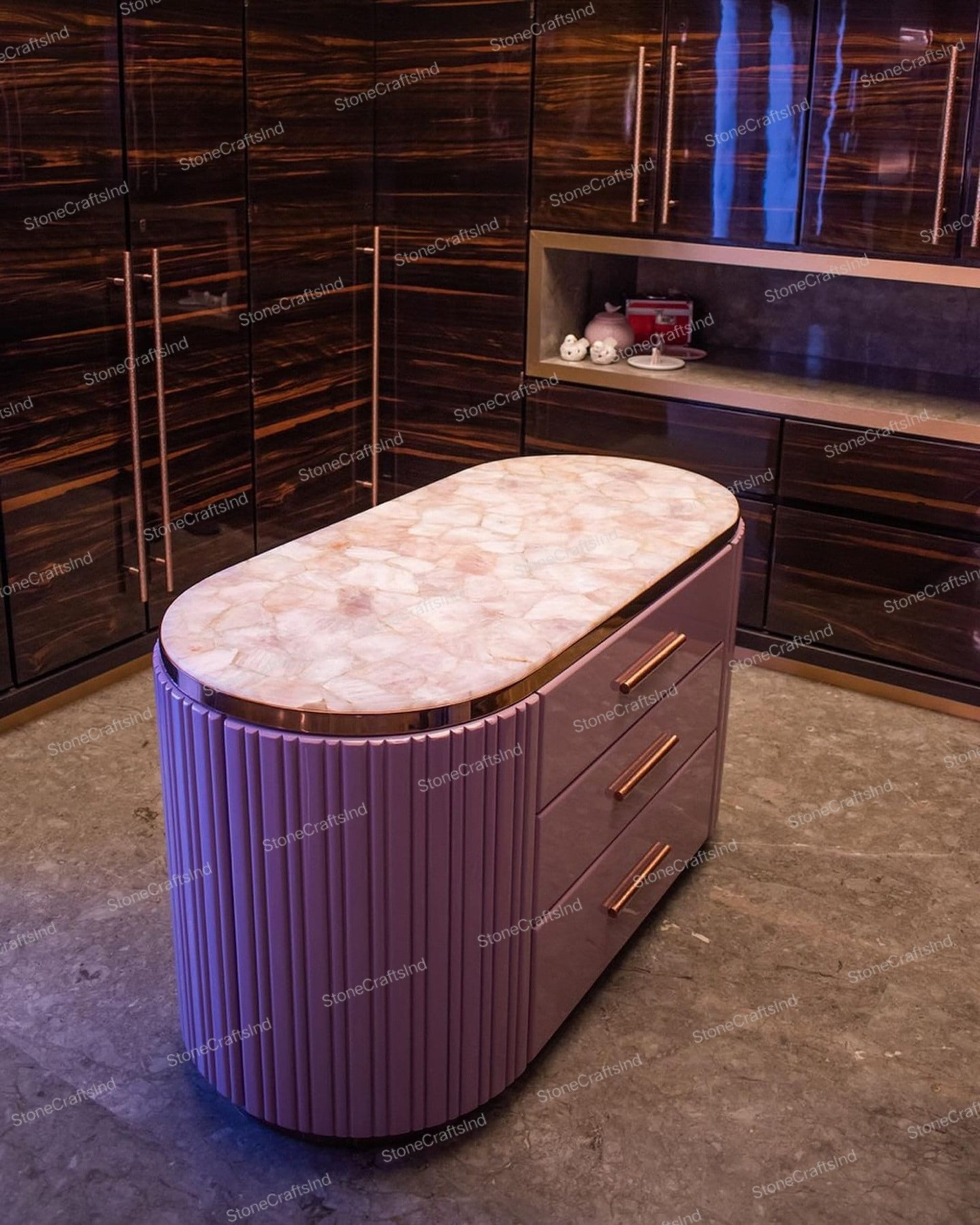 Natural Pink Rose Quartz Coffee Dining Table Top / Oval Crystal Pink ...